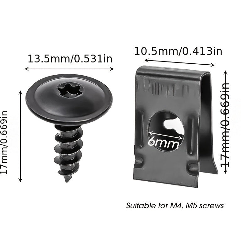 Kit de tornillos autoperforantes de metal para coche, espaciadores en forma de U para reparación de autos y motocicletas