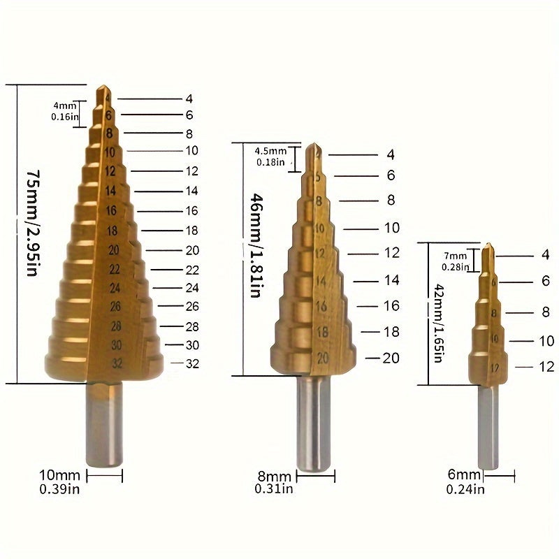 Titanium Step Drill Bit Set 6 Pieces with Mixed Sizes for Woodwork and Metalwork