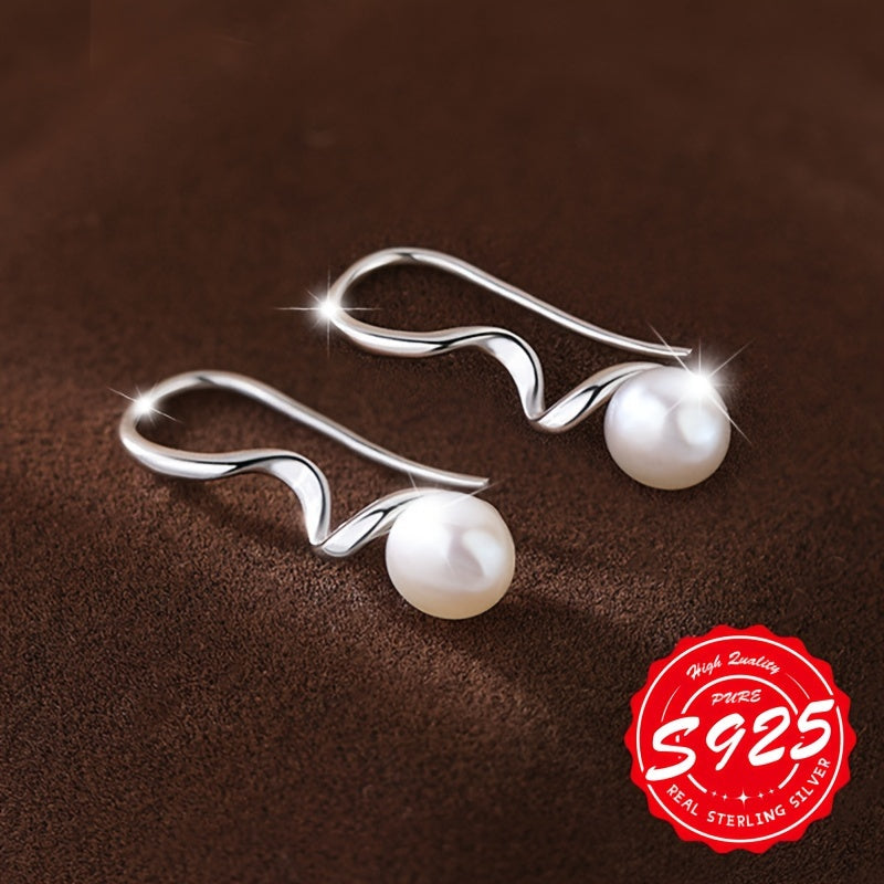 Women's Wavy Pearl Earrings S925 Sterling Silver Hypoallergenic Jewelry