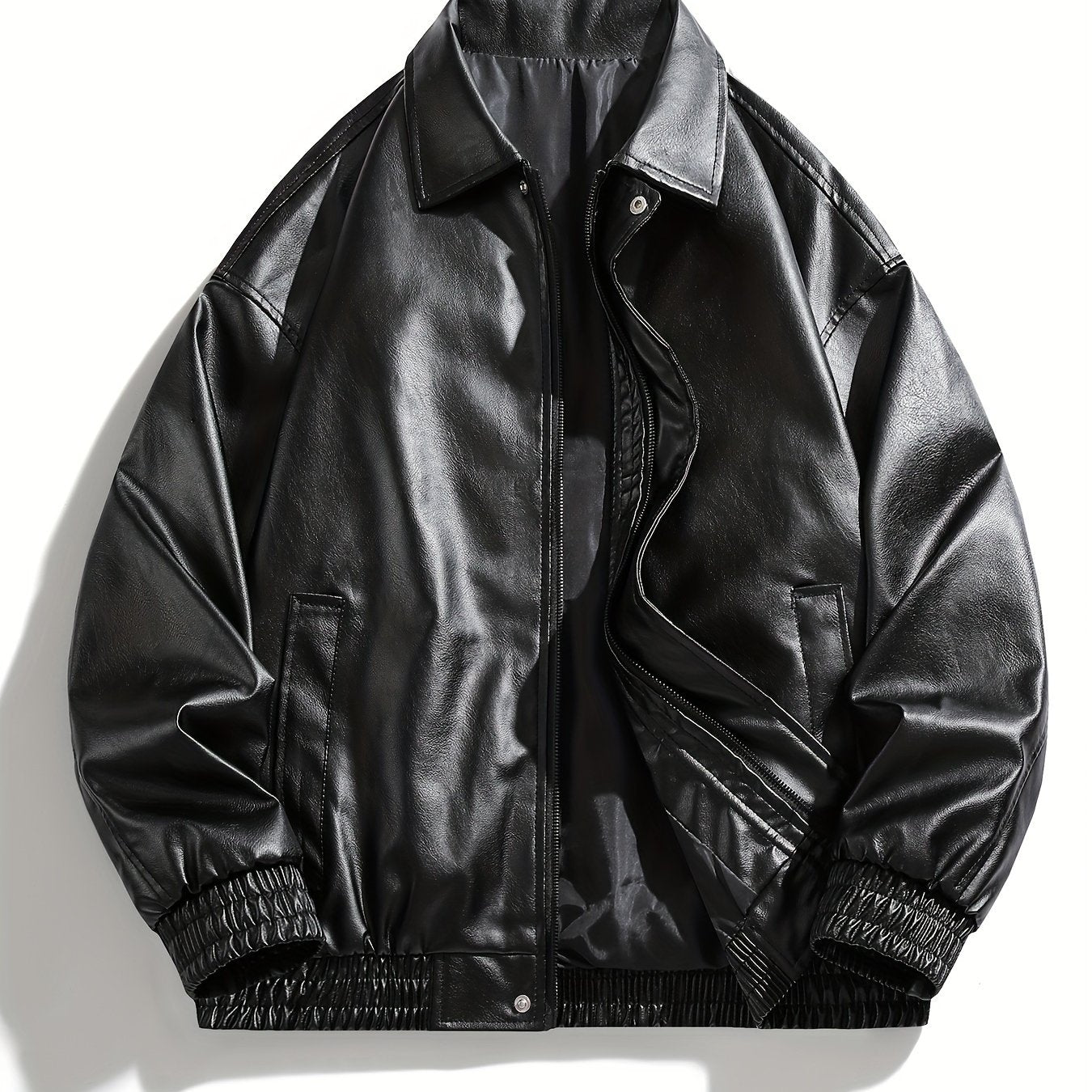 Chaqueta casual de cuero PU para hombre con cremallera, ropa de calle para primavera y otoño