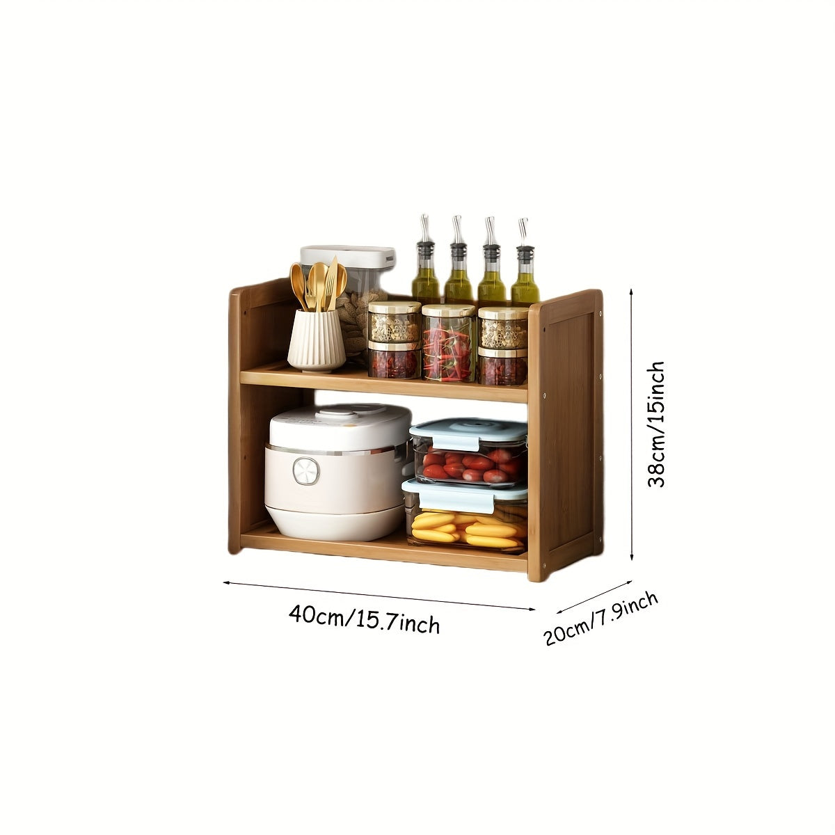 Gran organizador de almacenamiento de cocina independiente de madera dura marrón con estantes abiertos