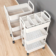 White Plastic Multi-Layer Storage Cart for Kitchen Bathroom Bedroom Organization