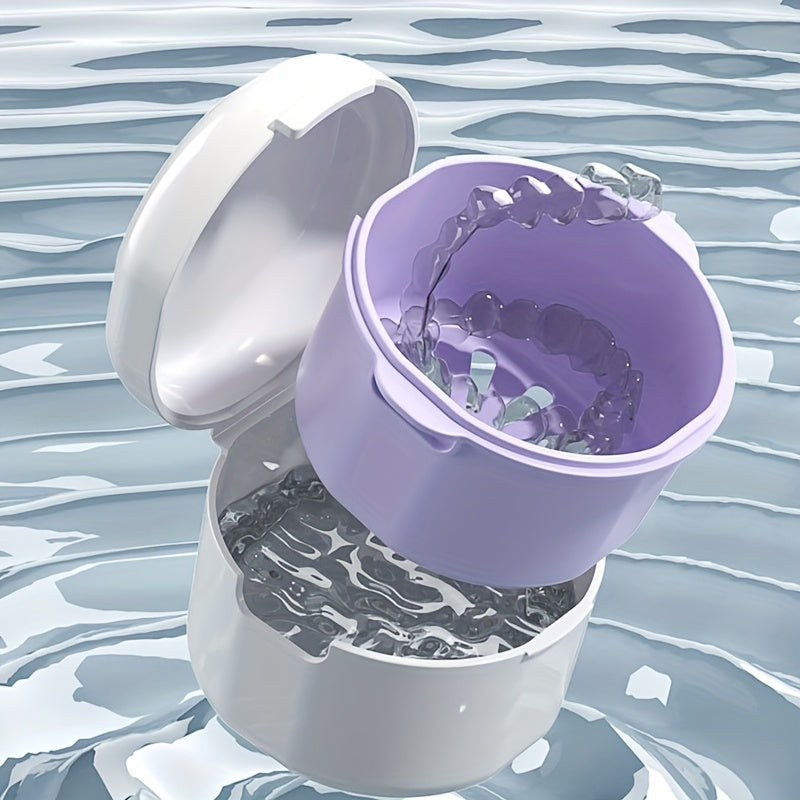 Two-Layer Denture Cleaning Case with Lid Portable Leak-Proof
