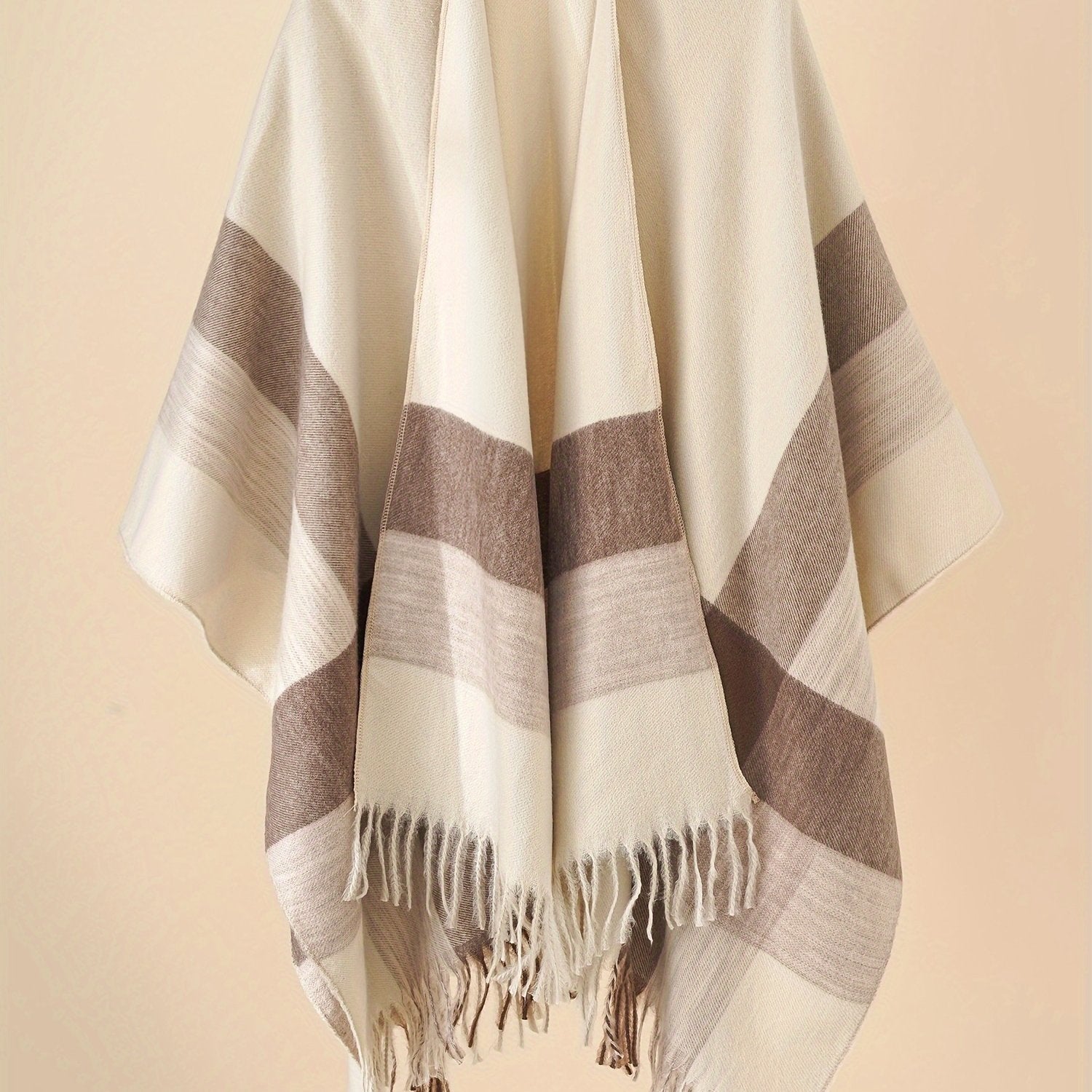 Plus-Size Open-Front Fringe Shawl Cardigan Casual Cape Sweater for Autumn Winter