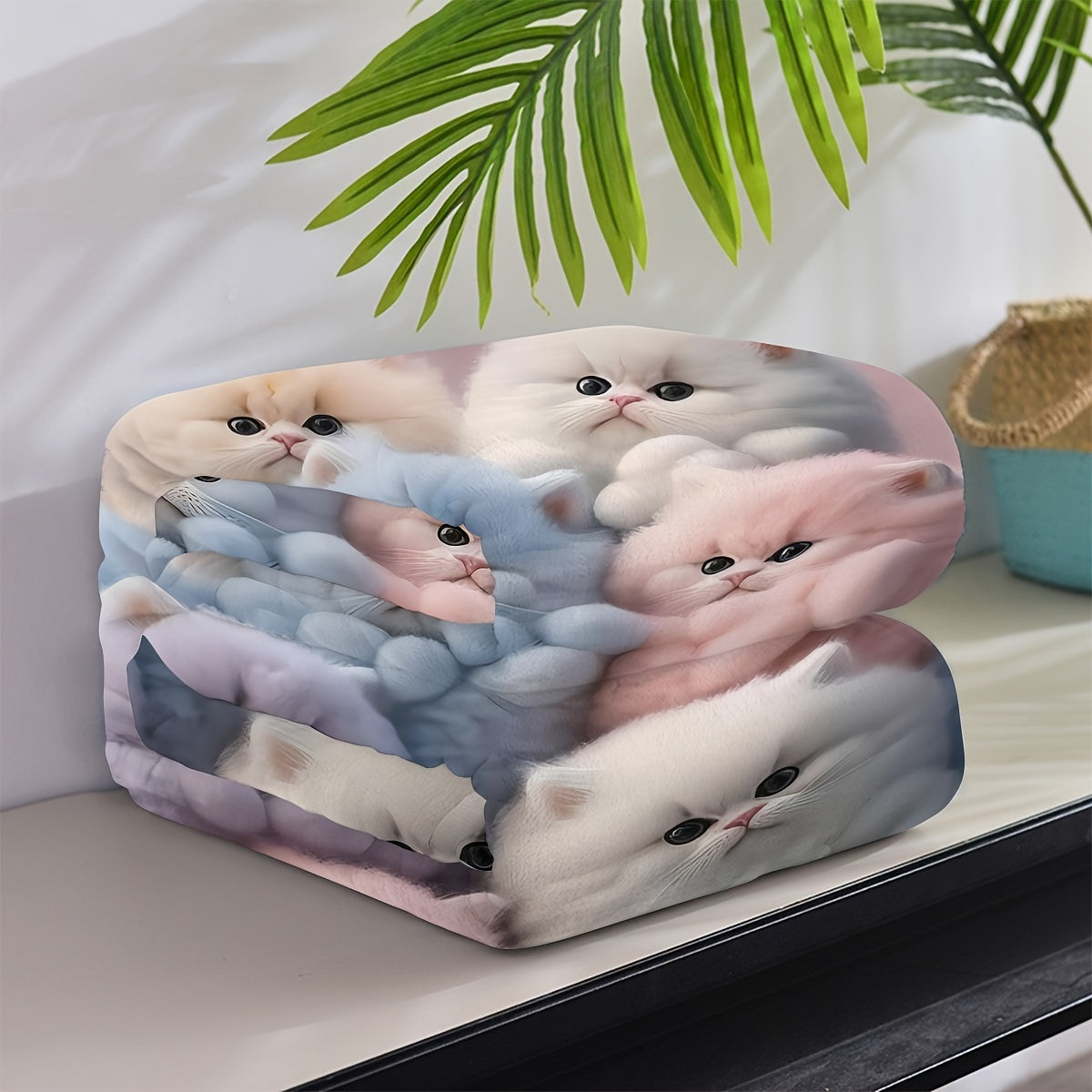 Flannel Blanket for Office Camping Home with Cute Kitten Design