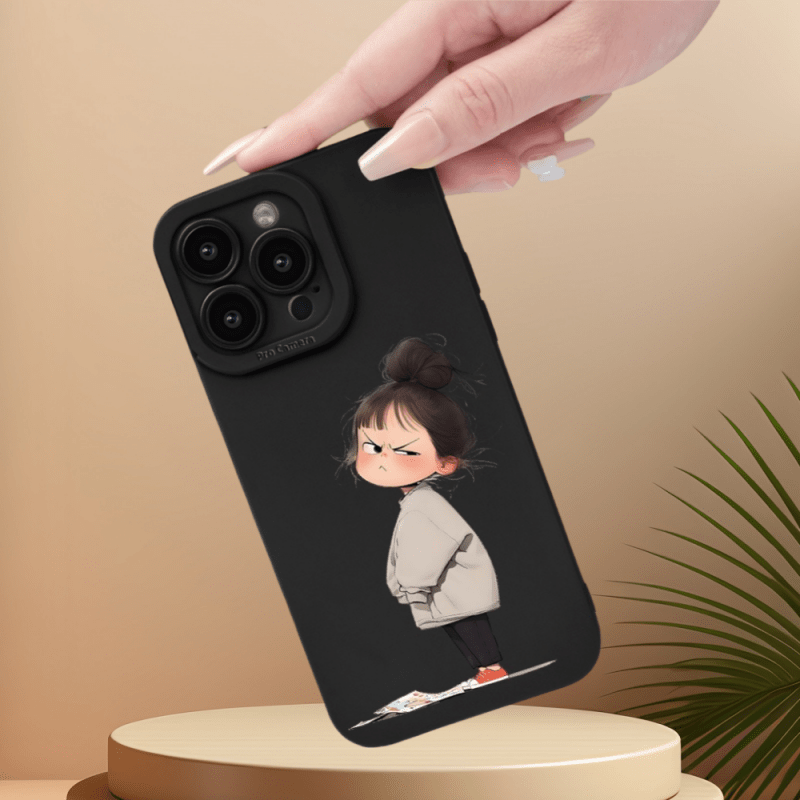Чёрный чехол для телефона Angry Little Girl, совместимый с моделями iPhone 11, 12, 13, 14, 15, 16, XS, XR, X, 7, 8 Plus, Pro Max, SE