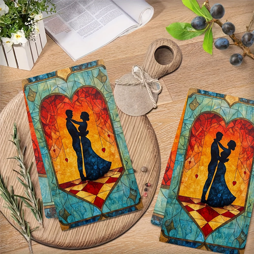 Juego de 2 toallas de cocina suaves con escena de pareja bailando, toallas decorativas