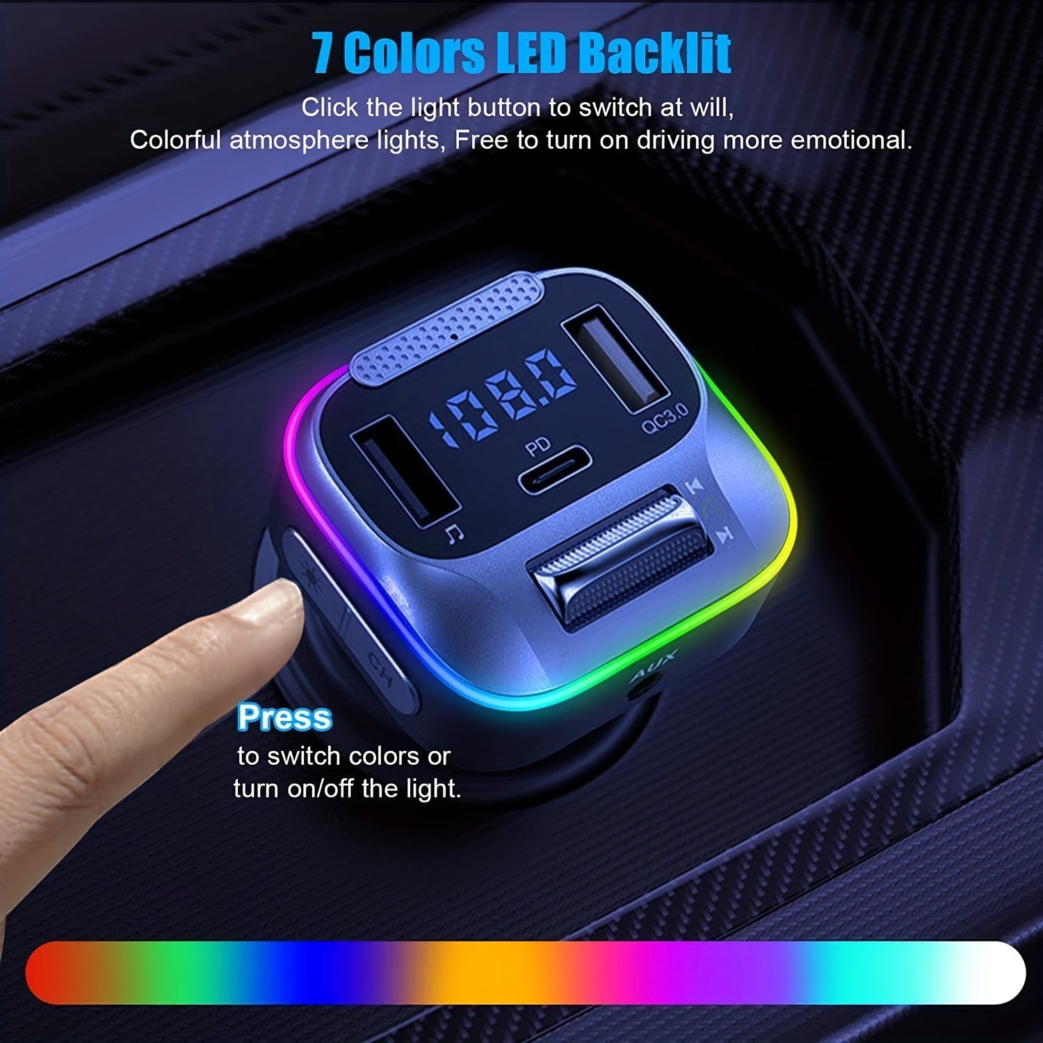 Car Wireless Transmitter Bluetooth Adapter 30W PD QC3.0 Hands-Free Calling LED Console