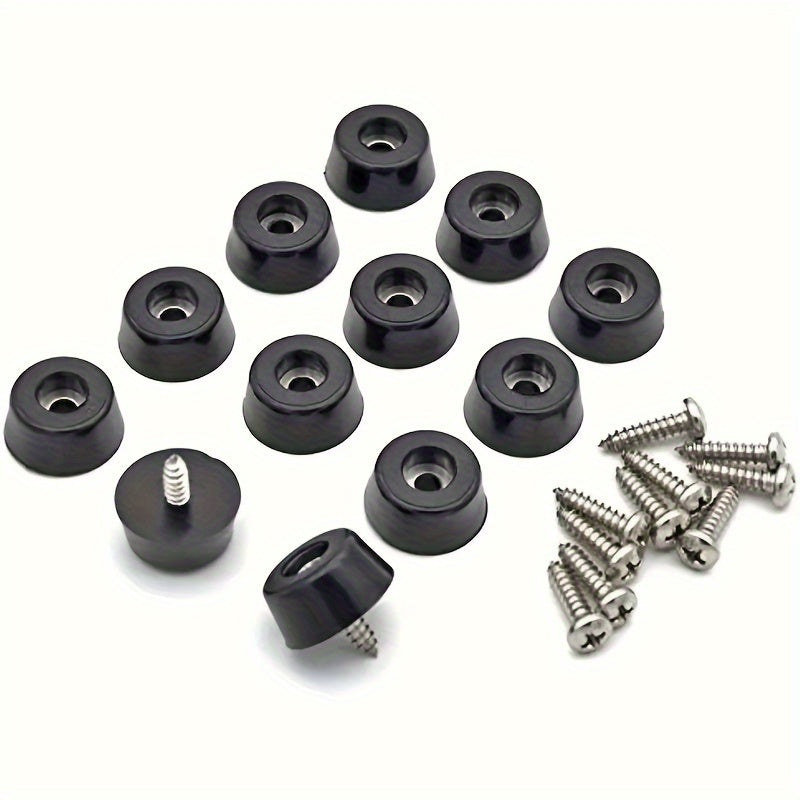 12 Rubber Foot Mats with Stainless Steel Screws for Furniture and Electronic Devices