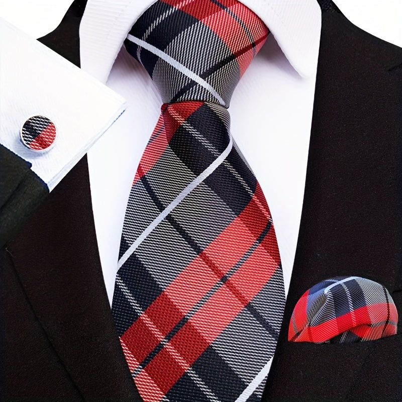 Men's Three-Piece Suit Set with Paisley Tie Pocket Towel and Cufflinks