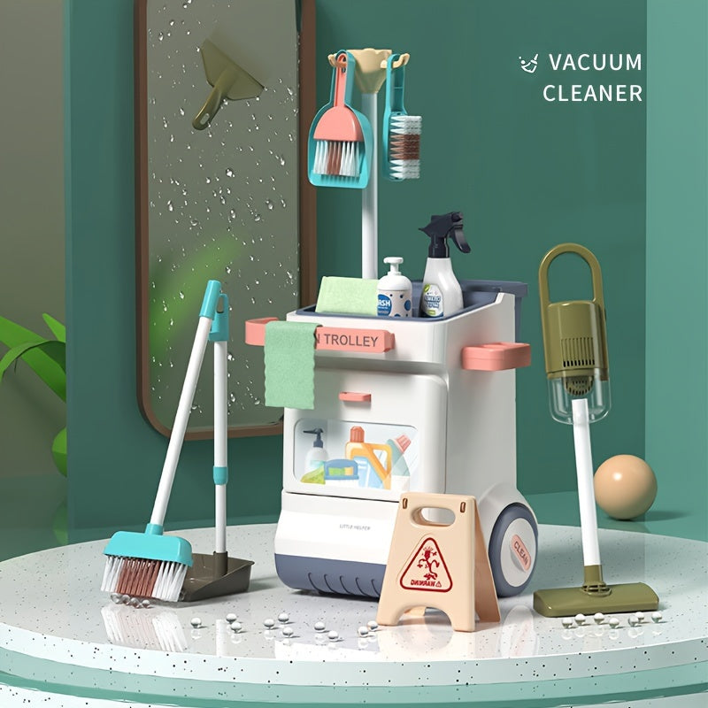 Children's Cleaning Play Set with Vacuum Cleaner and 20 Housekeeping Toys for Kids Age 3+