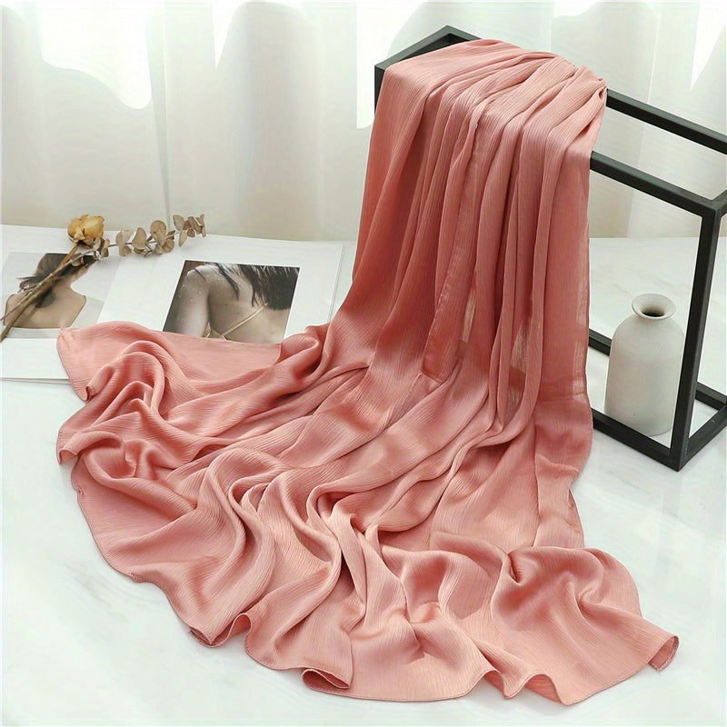 Women's Solid Color Pleated Hijab Scarf for Casual Wear Shawl Head Wrap