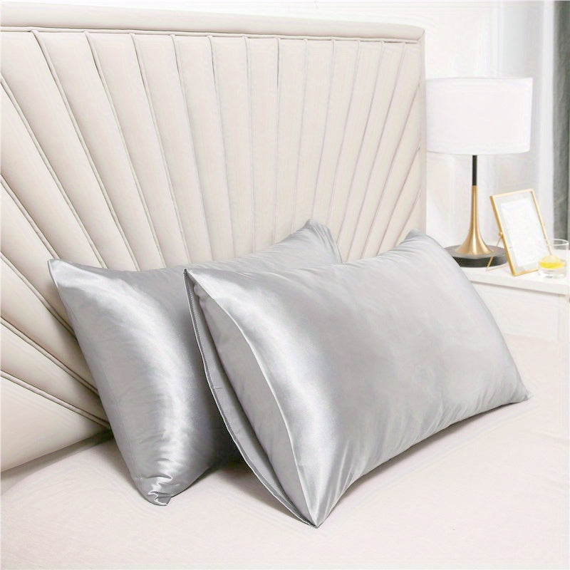 Queen Size Satin Pillowcases Set of 2 Light Gray Blackish Green Envelope Closure