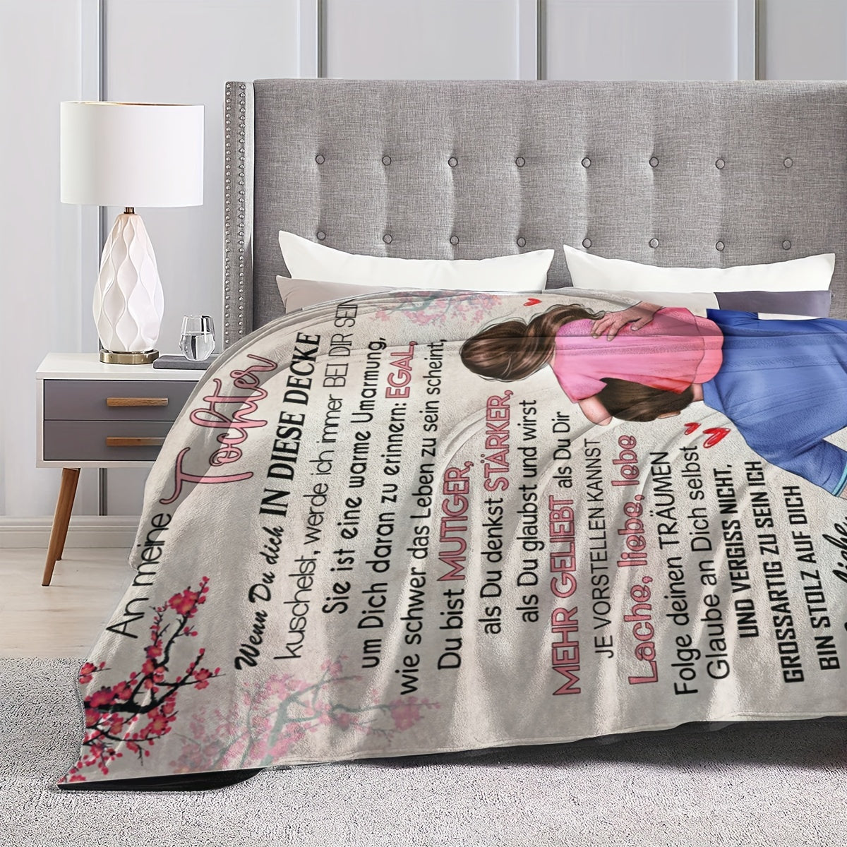 Hypoallergenic Knitted Throw Blanket with German Message for Sofa Camping or Nap