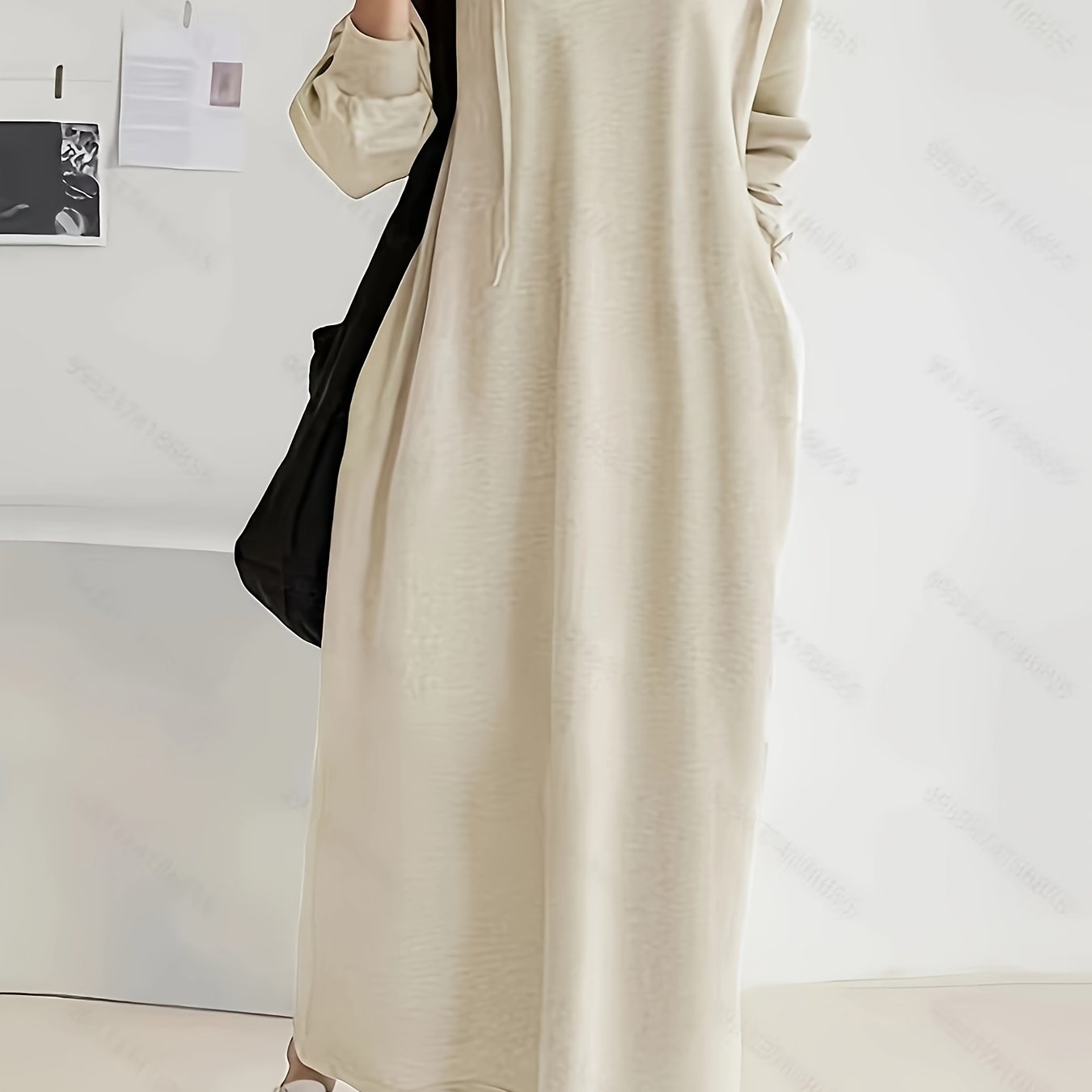 Women's Plus Size Casual Hoodie Dress With Pockets and Drawstring