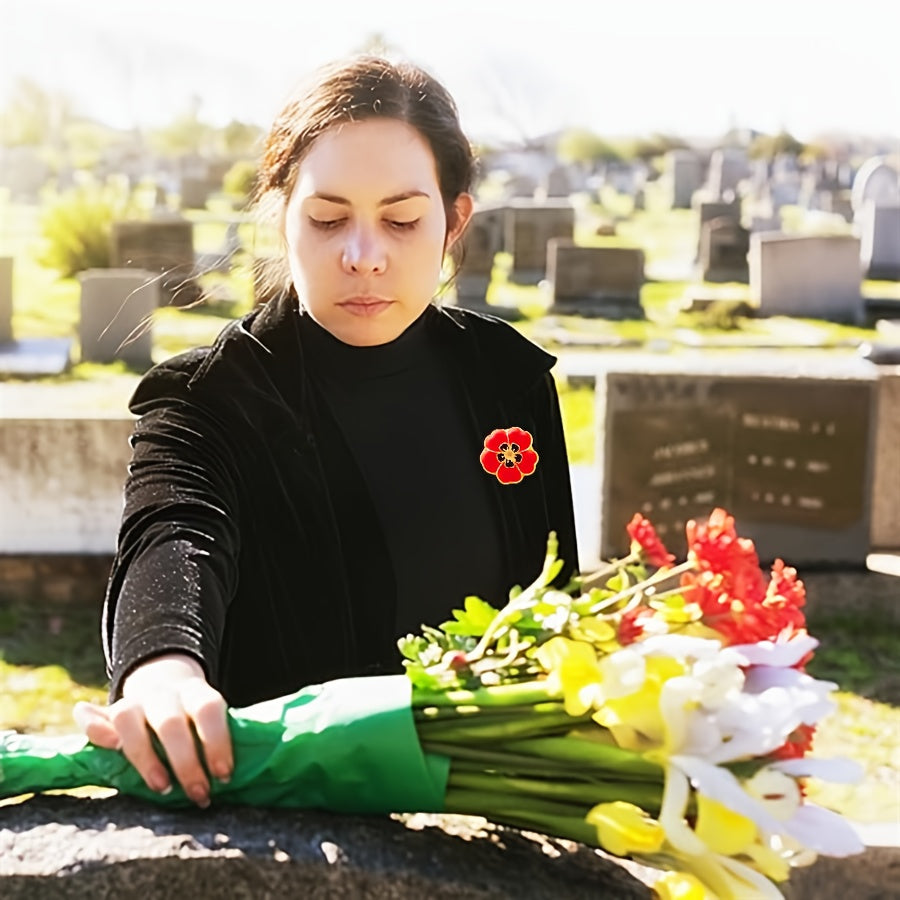 Set of 10 Patriotic Red Flower Alloy Brooches for Men and Women