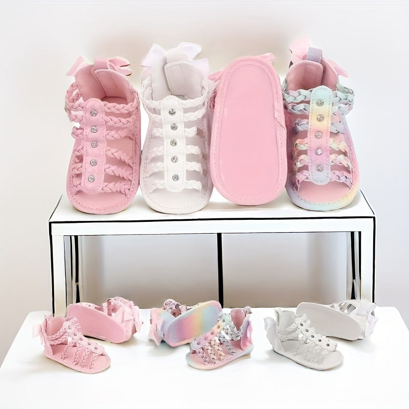 Baby Girl Summer High-Top Sandals with Bow Floral Design Breathable PU Flexible Sole