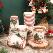 Qog'ozdan yasalgan bir martalik chashka Rojdestvo daraxti va Eski odam naqshli bayram kechasi uchun 8oz