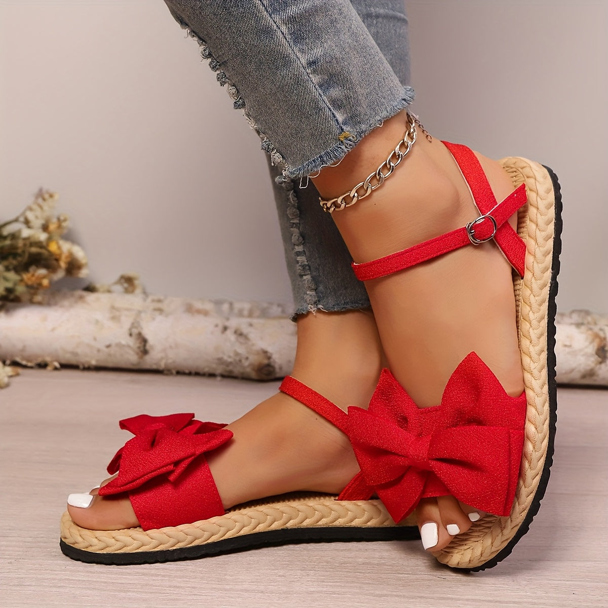 Women's Flat Shoes Open Toe Bow Casual Outdoor Beach