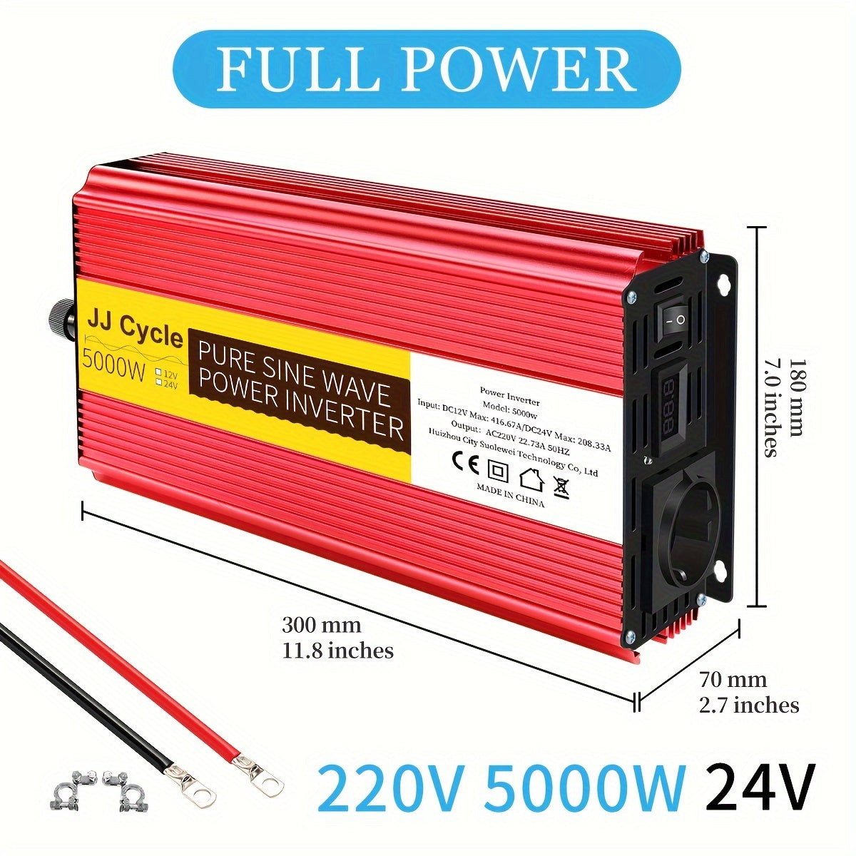 5000W Pure Sine Wave Inverter DC 12V/24V to AC 220V 50Hz Car Power with EU Plug