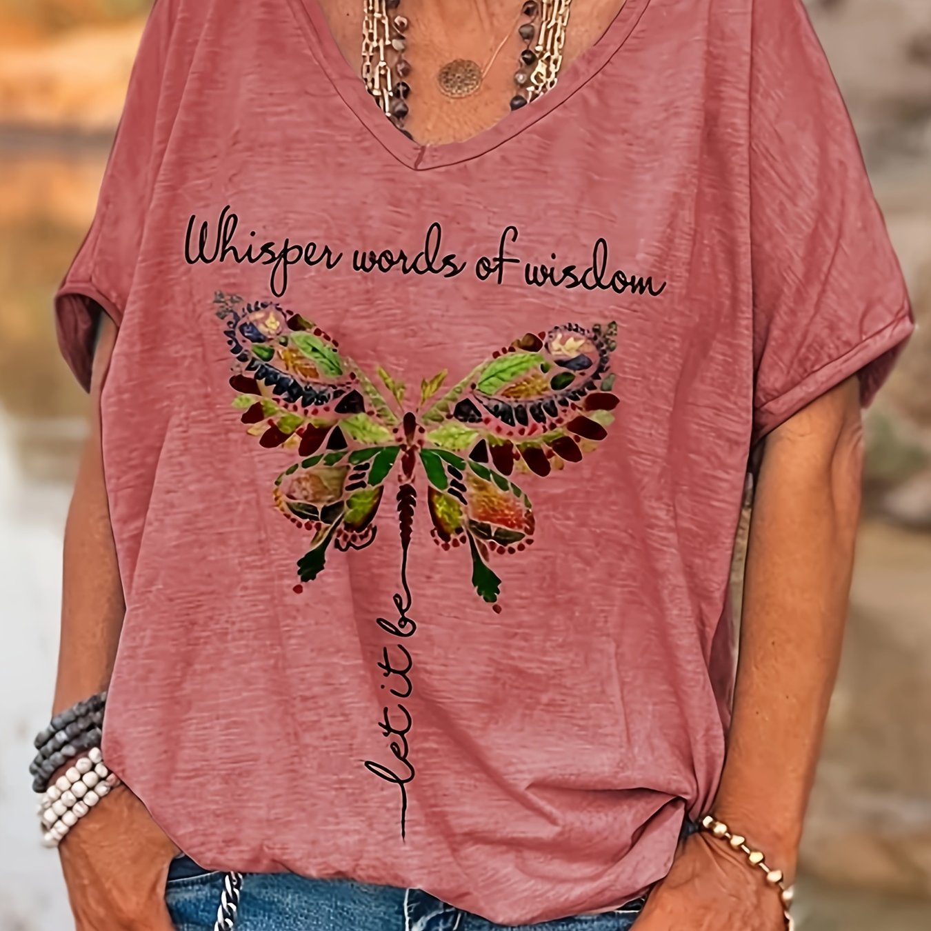 Plus Size Butterfly Drop Shoulder Loose T-Shirt Women's Casual Top