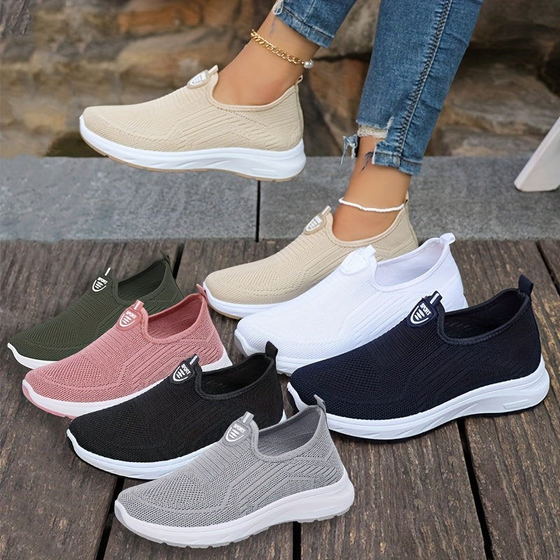 Women's Mesh Slip-On Casual Sneakers with Round Toe Low Top Breathable Fabric Sole