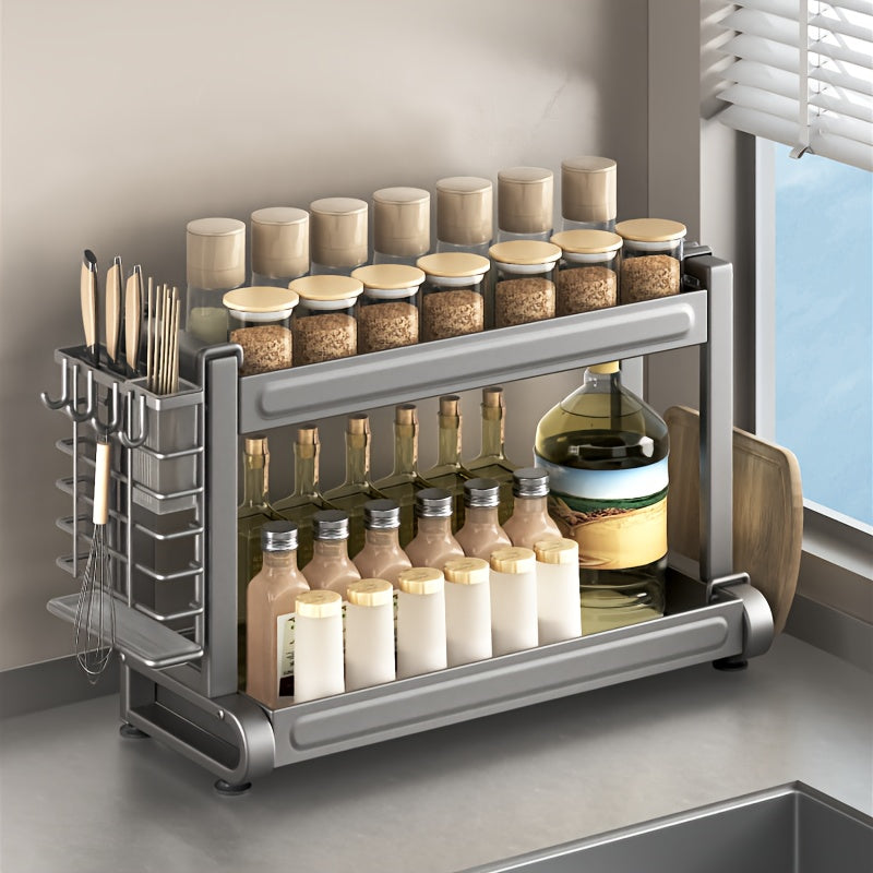 Metal Spice Rack Organizer 3-Tier Gray Countertop Storage for Kitchen Gadgets