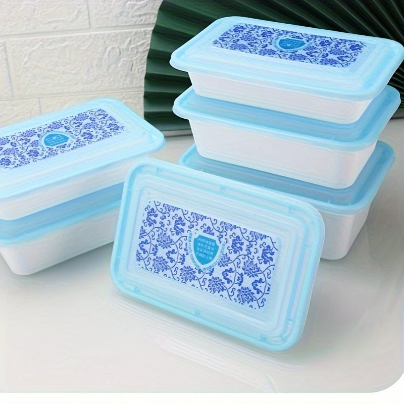 Frosted Blue and White Porcelain Style Square Food Storage Box 22 Sets 750ml