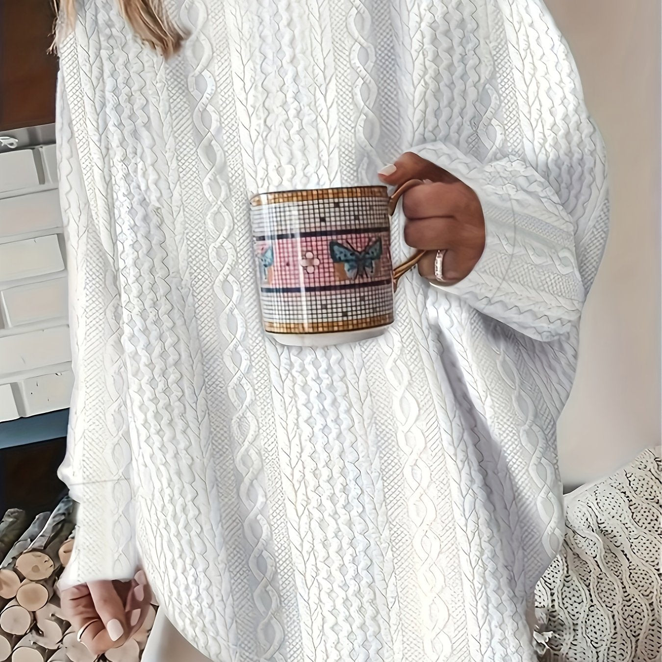 Plus Size Textured Sweatshirt Women Long Sleeve Crew Neck Casual Clothing