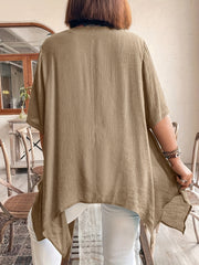 Women's Short Sleeve Shirt Casual Asymmetrical Hem Solid Color Blouse