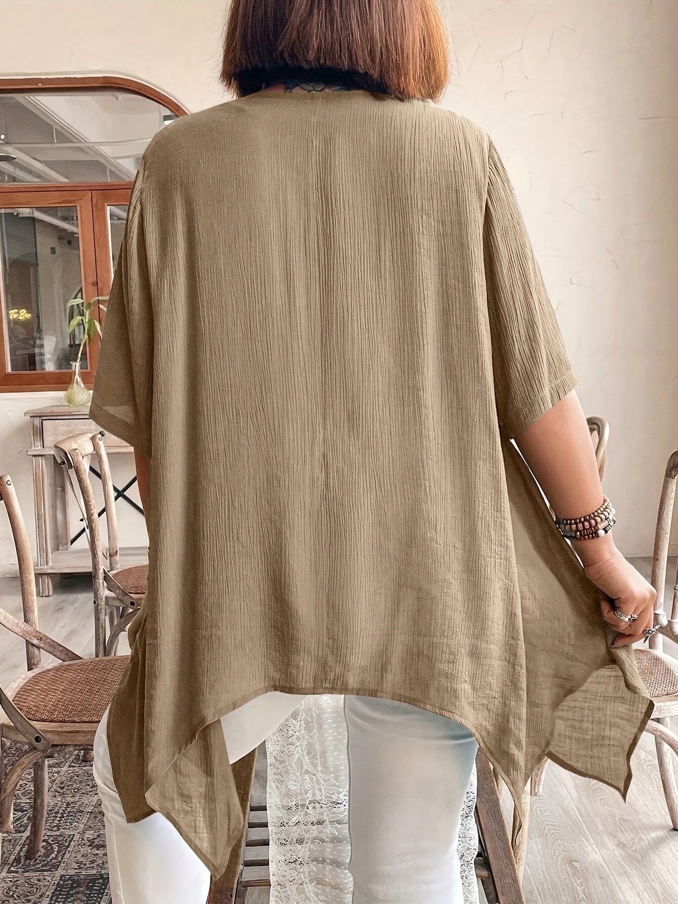 Women's Short Sleeve Shirt Casual Asymmetrical Hem Solid Color Blouse