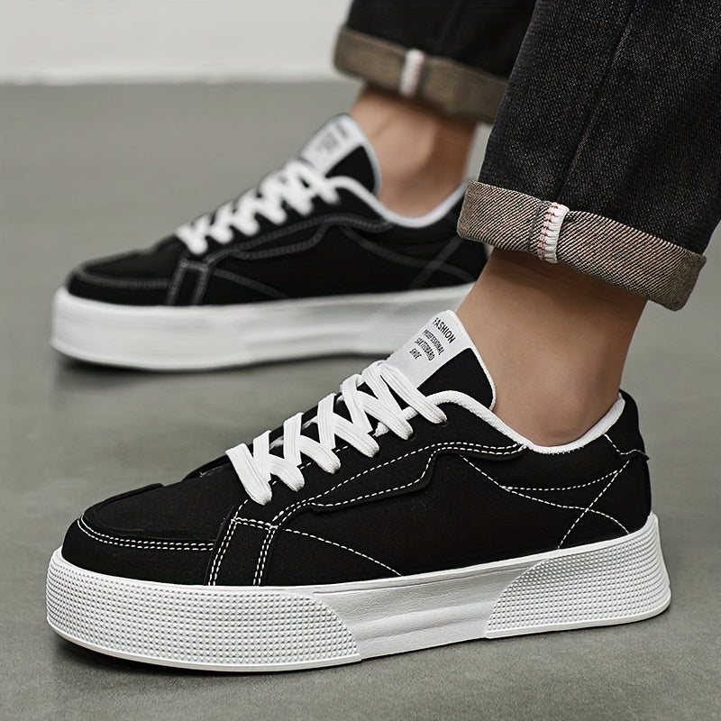 Erkaklar uchun qora va oq pastki qismlari bog'ichli, tasodifiy sport poyabzallari, tasodifiy, yugurish va har kuni kiyish uchun mos kauchuk taglik bilan.