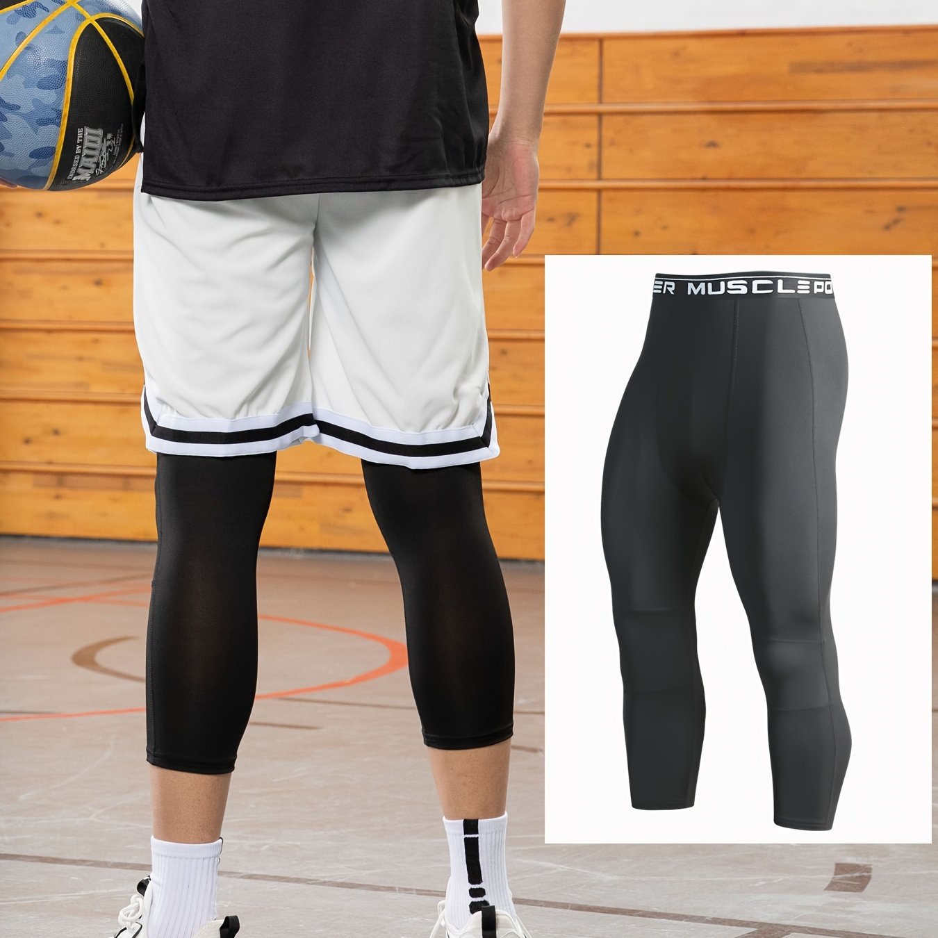 Men's Breathable Quick-Dry Stretch Mesh Panel Capris for Running and Training