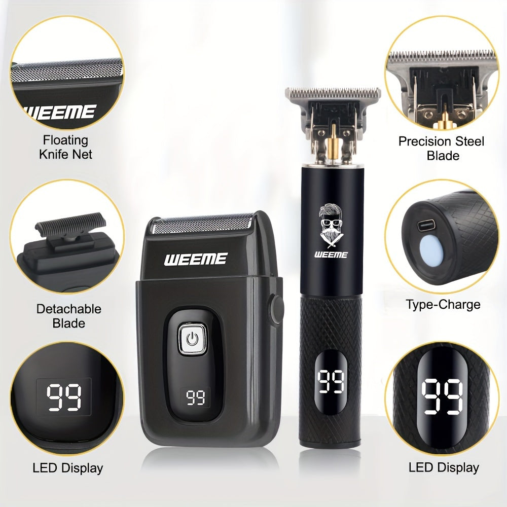 Professional Men's Grooming Kit 3pcs Electric Hair Beard Trimmer Set USB Rechargeable