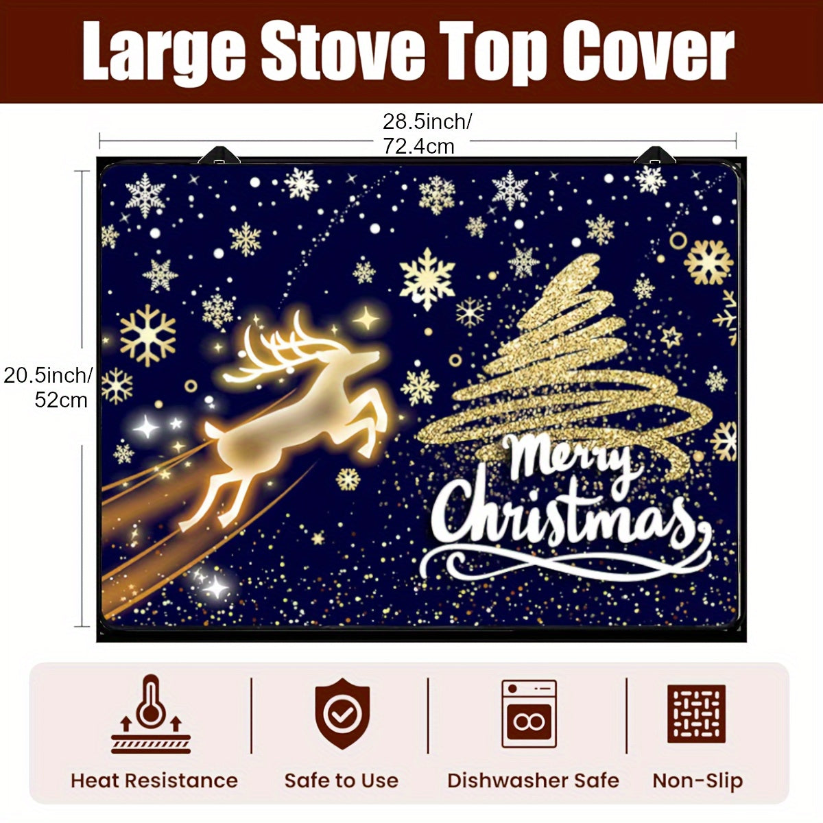 Christmas Stove Top Cover Heat-Resistant Non-Stick Foldable 72x52cm for Electric and Induction Cooktops