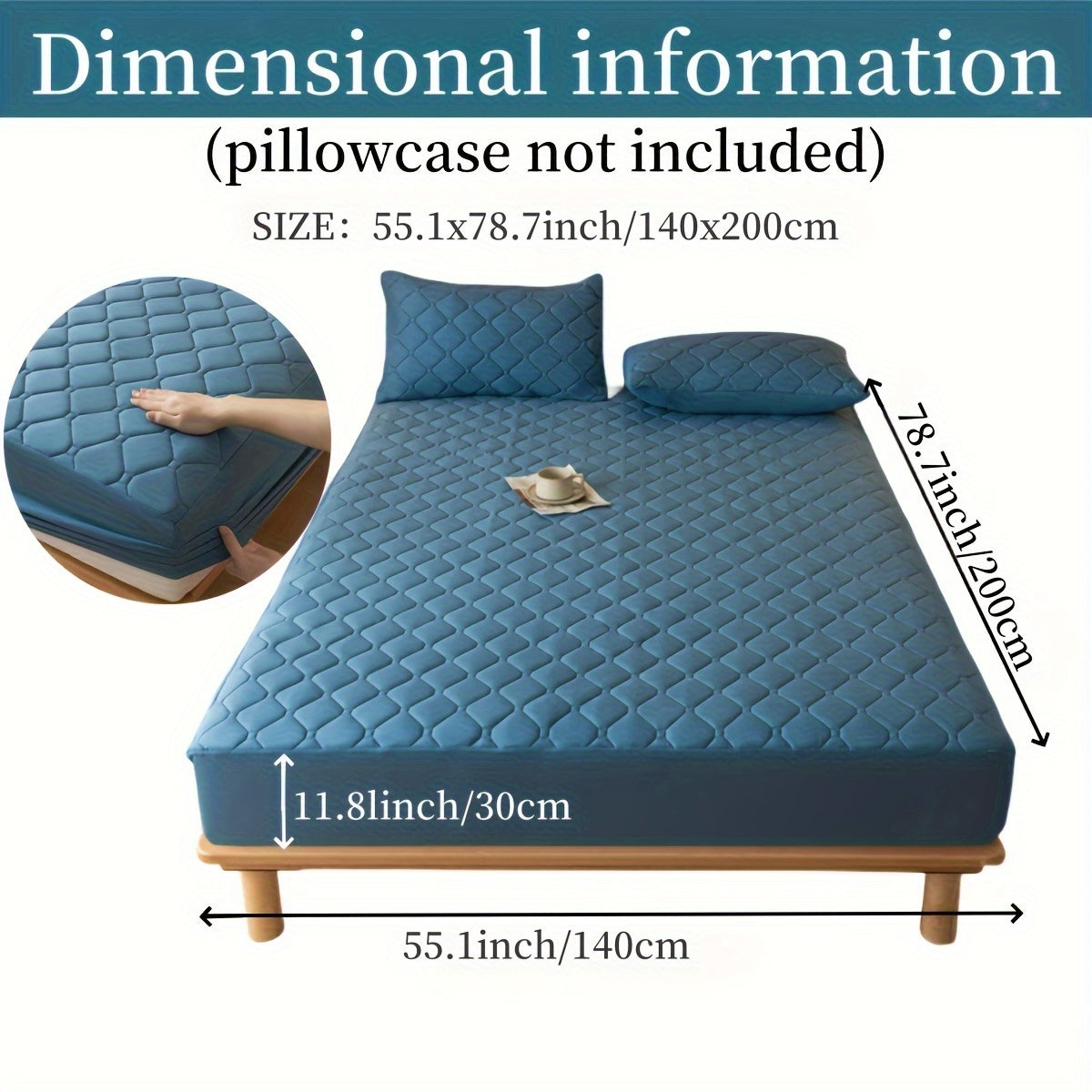 Suv o'tkazmaydigan, shovqinsiz, emboss qilingan yostiq qoplami, to'shakka mos keladigan, 29.97 sm chuqurlikdagi, yuviladigan, chang o'tkazmaydigan