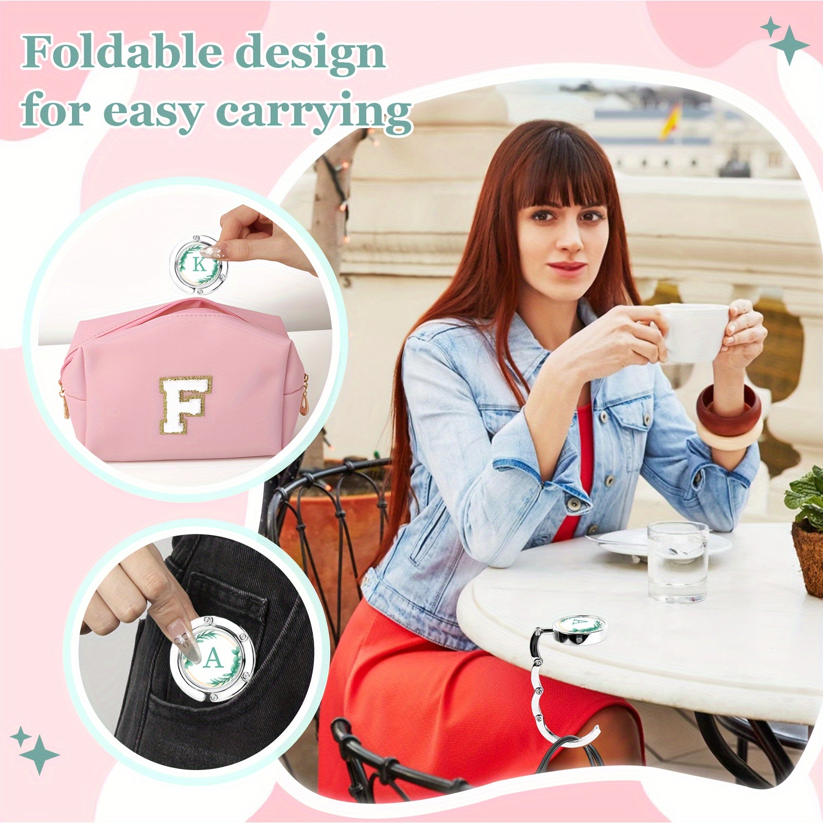 Набор из 3-х складных крючков для кошельков с цветочным дизайном букв, изготовленных из металла для подвешивания сумок на столах. Стильная подставка для сумок и органайзер для стола для женщин.