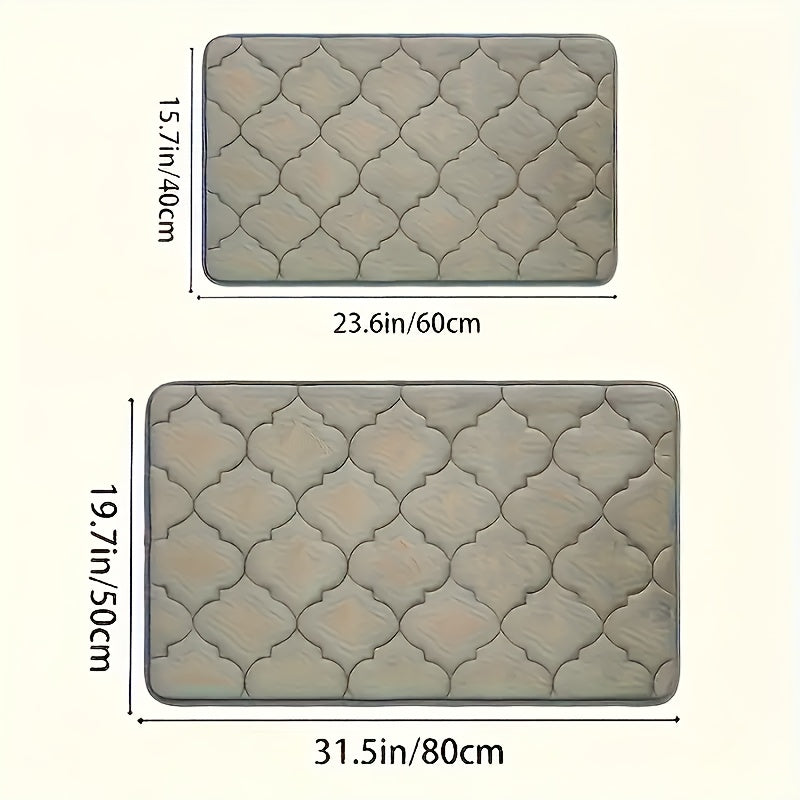 Coral Fleece Bath Mat Fast-Drying Slip-Resistant Geometric Design for Bathroom Kitchen Bedroom