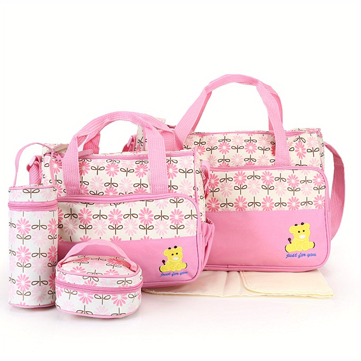 Set of Five Diaper Bags for Moms Large Capacity Shoulder Crossbody Printed Bear