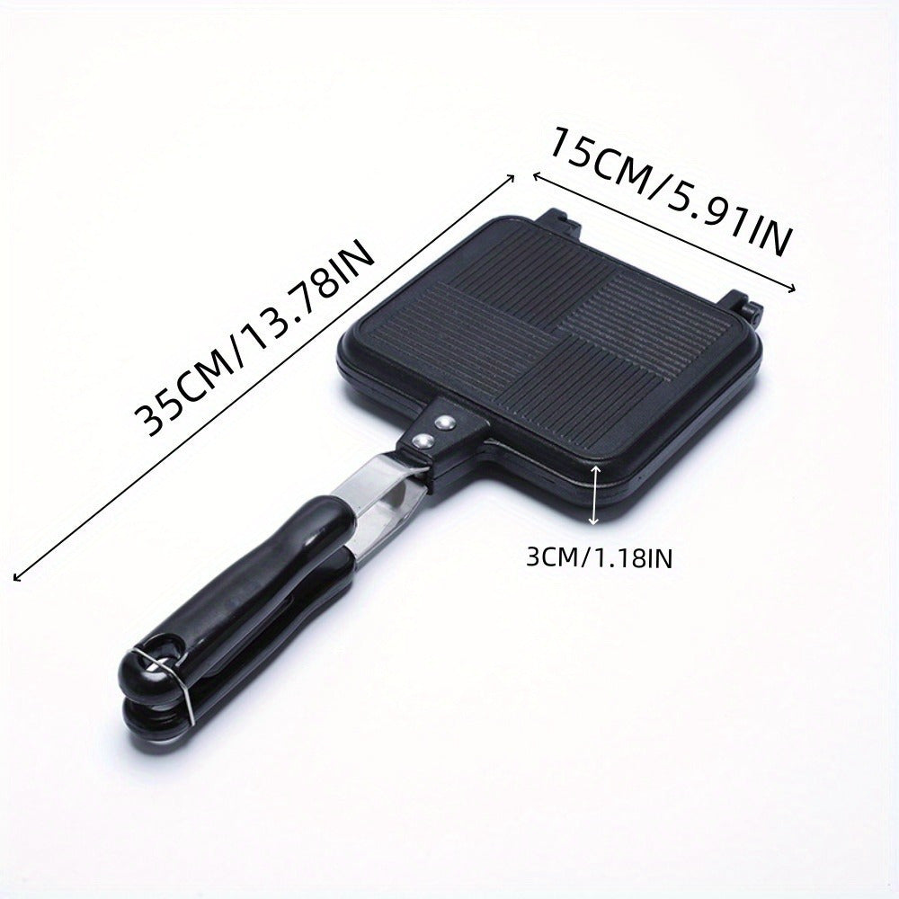 Olib tashlanadigan egilgan sendvich tayyorlash panasi, ikki tomonlama isitish bilan, 1000W alyuminiy kvadrat grill, nonushta sendvichlari, grill, tuxum, pancake uchun. Mashina yuvish uchun mos, batareyalar talab qilinmaydi.