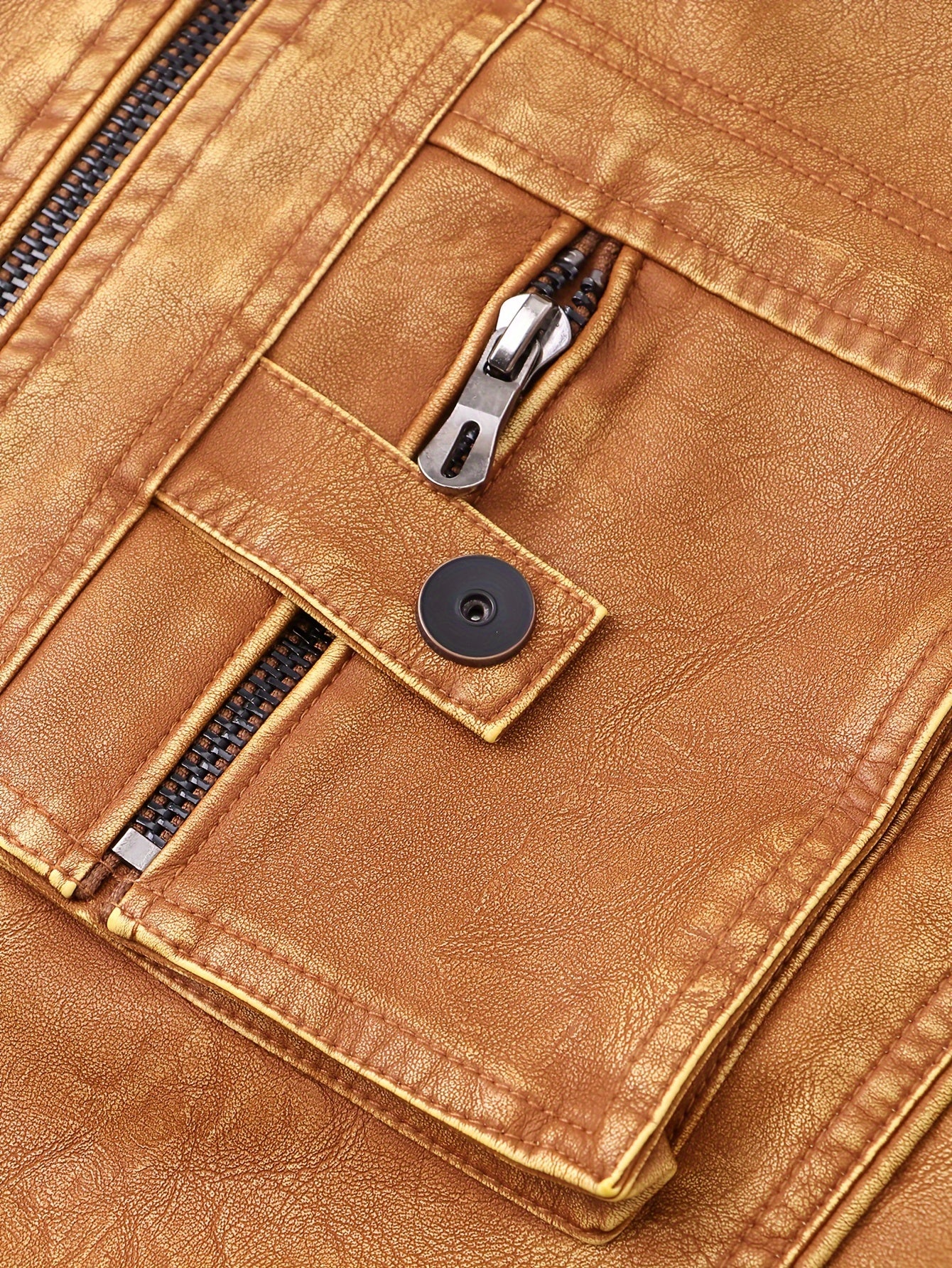 Men's Retro Motorcycle PU Jacket with Zipper and Multiple Pockets for Autumn Winter