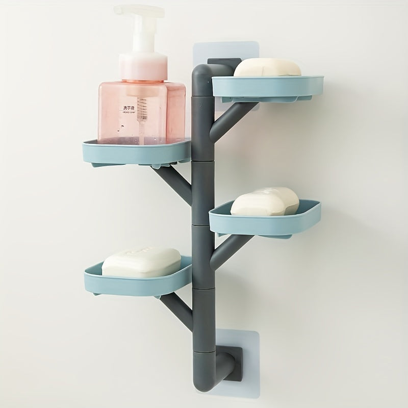 Teshik ochmasdan sabun va aksessuarlar uchun devorga o'rnatiladigan aylanuvchi sabun idishi - drenajli