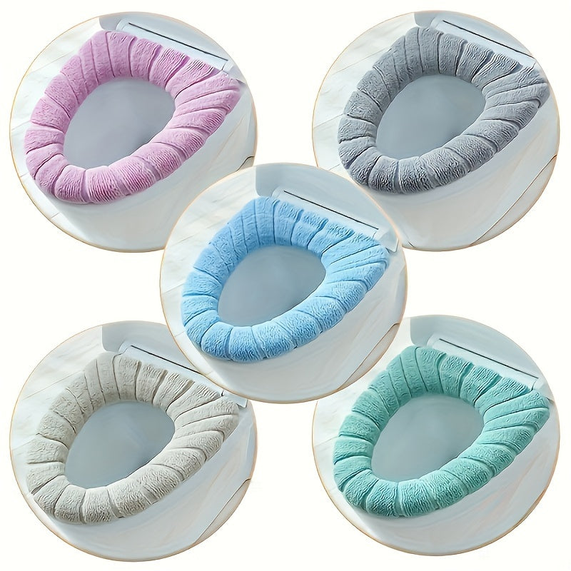 Set of 5 Plush Linen Toilet Seat Covers with Removable Cushioned Protectors and Contrasting Handles