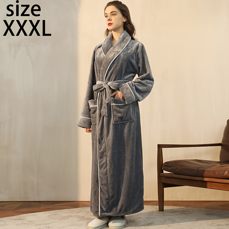 Kuz/Qish bathrobe, qulay uniseks pijama, uzun yengli va cho'ntakli qalin katta o'lchamdagi tunika, uy/hamom uchun iliq robe.