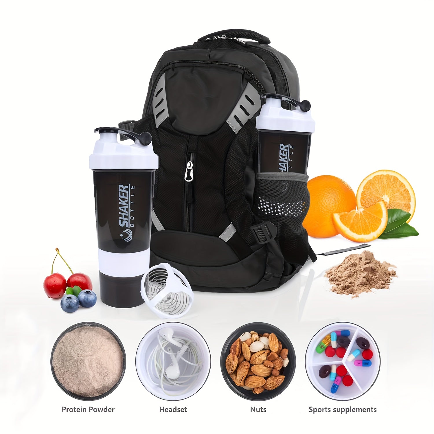 16oz Sports Water Bottle with Non-Slip Three-Layer Design and Leak-Proof Shake Mixer