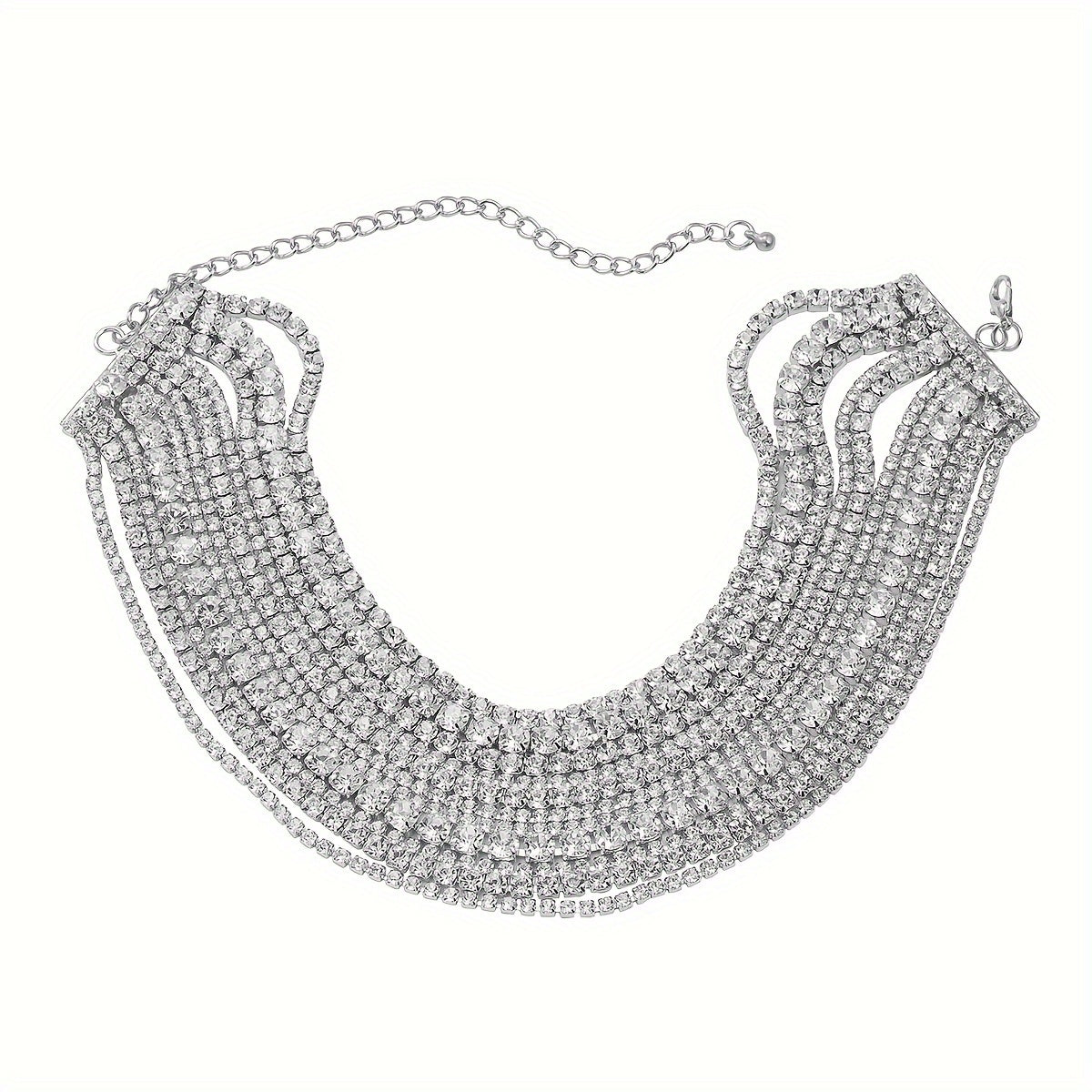 Elegant Rhinestone Multi-Layer Choker Necklace for Women Party Wedding Eid