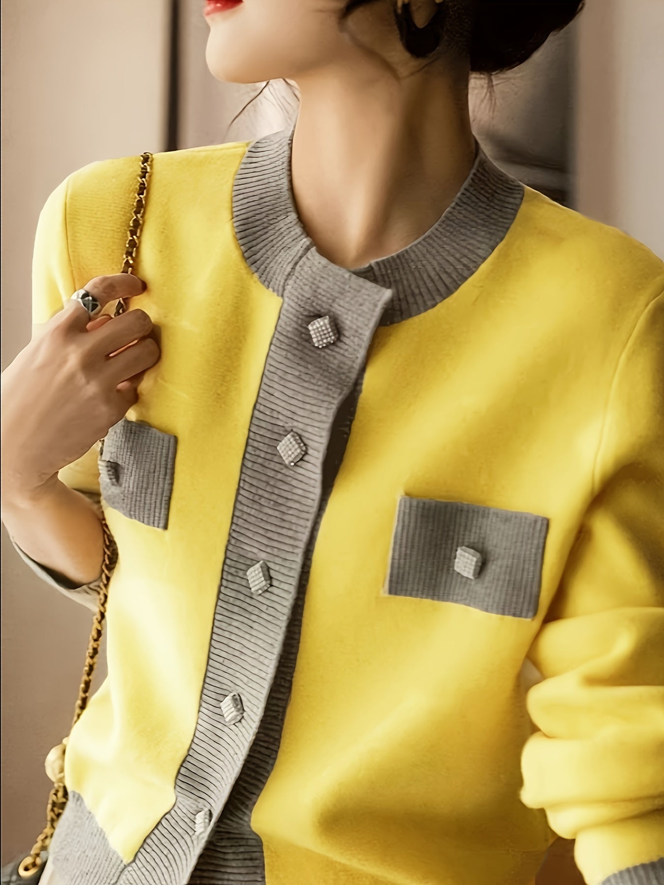 Plus Size Cardigan Thick Warm Color Block Winter Open Front for Casual Office