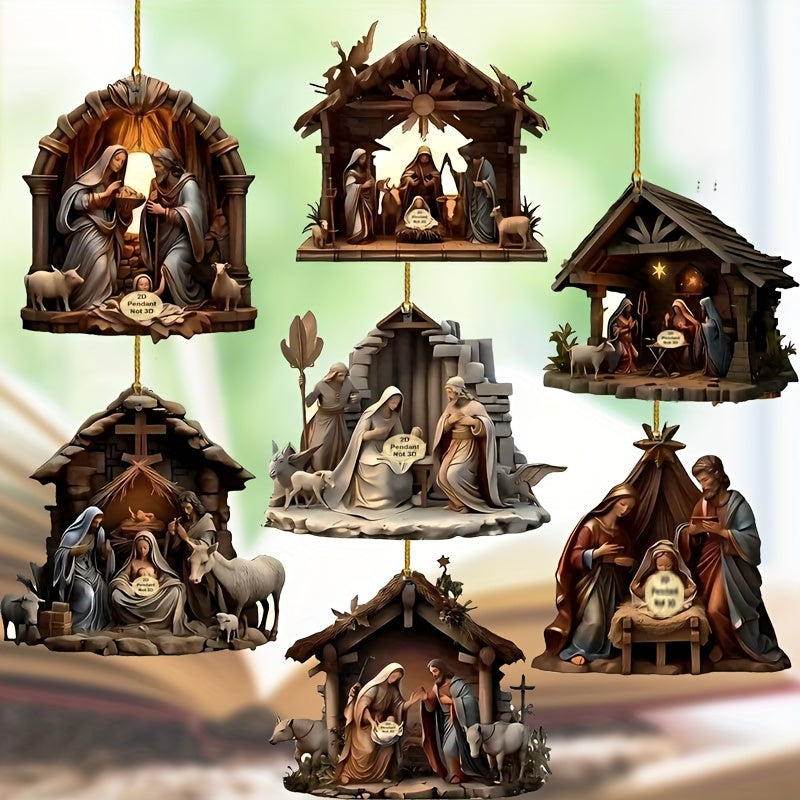 7 Christmas Scenes Wooden Yard Decor, Easy to Install, Family and Holiday Gift