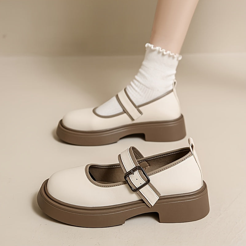 Women's Mary Jane Flats All-Season Comfortable Leather Leather with Buckle Straps