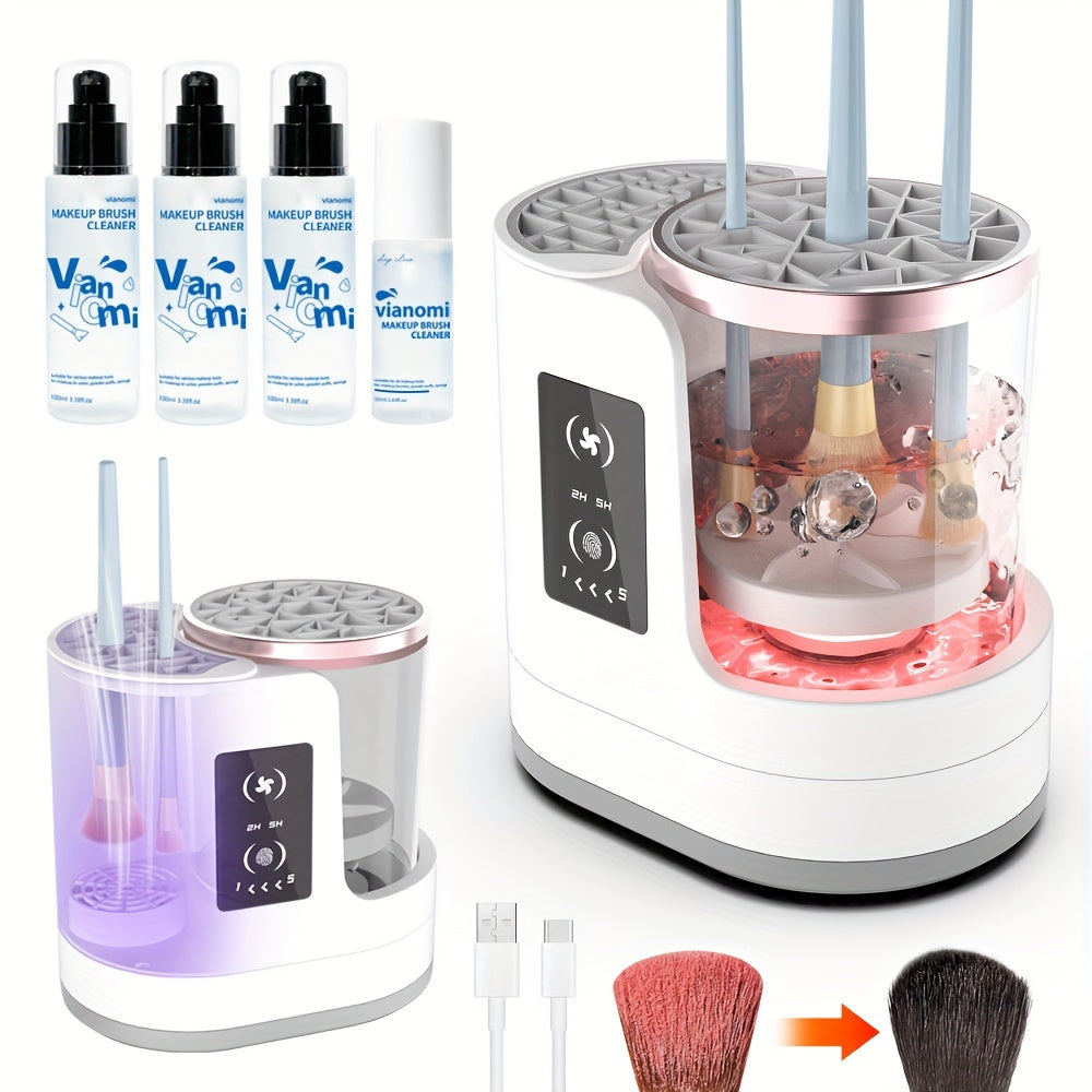 Electric Makeup Brush Cleaner Kit with UV Light Timer and Air-Dry Function